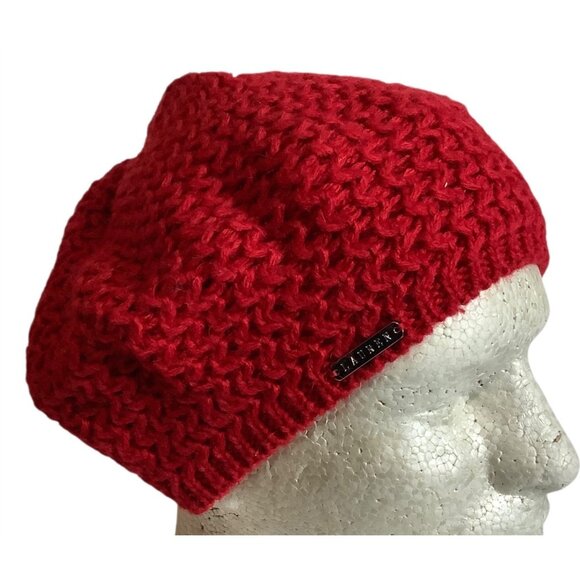 Lauren‎ Ralph Lauren Red Knit Slouchy Beanie Hat Wool Alpaca Mohair Blend OS